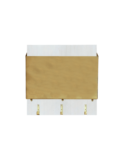 1 Gold file holder mounted on white wood with metal hooks 13.50" X 3.75" X 13.50"