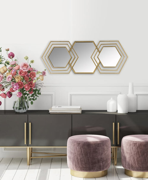 Gold Hexagon Mirror Wall Decor